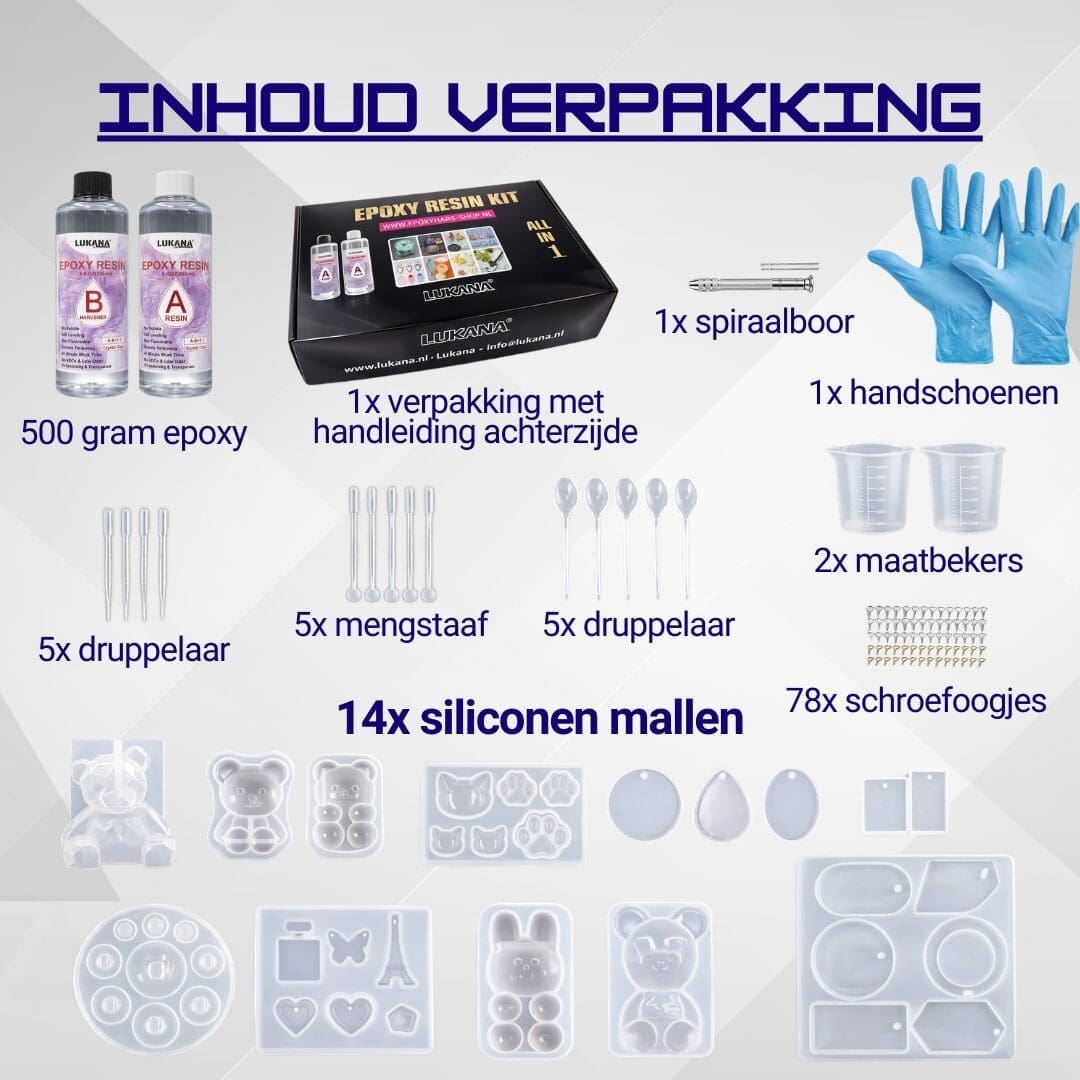 Lukana Epoxy Giethars Starterspakket - Voordeelpakket 1 Inhoud verpakking
