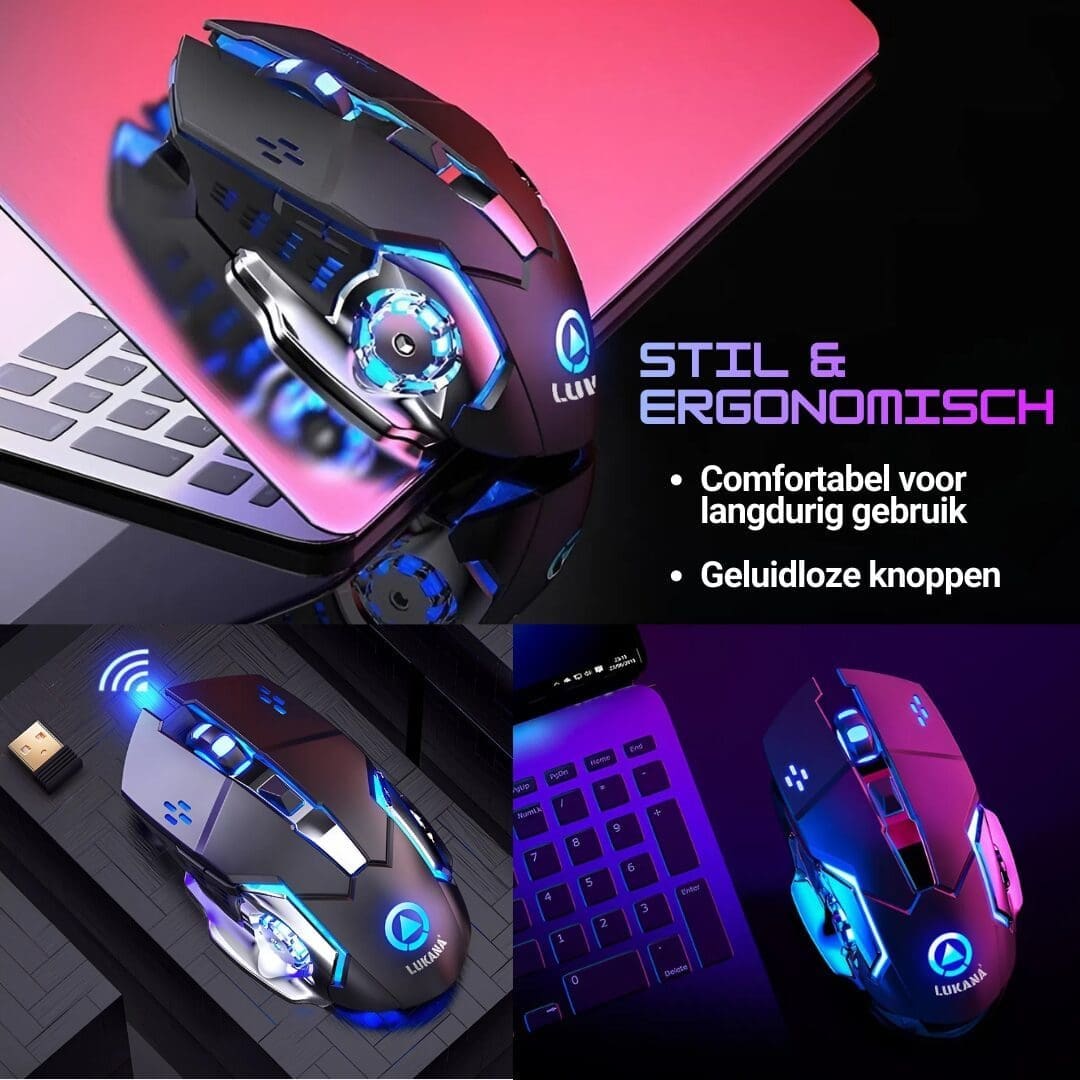 Lukana Draadloze Gaming Muis Stil en Ergonomisch